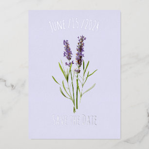 Antikes Lavendel - einfache Blüten - Save-the-Date Folieneinladung