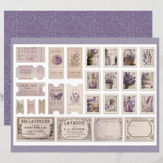 Antikes Lavendel-Journal-Papierblatt (Vorne/Hinten)