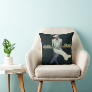 Antikes Lebensmittelgeschäft, Bäcker mit Gebäckdes Kissen