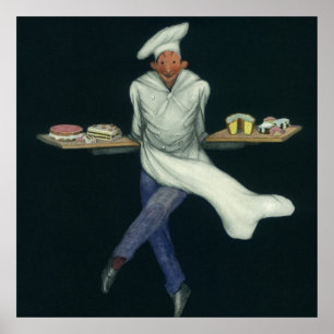 Antikes Lebensmittelgeschäft, Bäcker mit Gebäckdes Poster