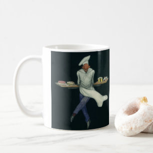Antikes Lebensmittelgeschäft, Bäcker mit Gebäckdes Tasse