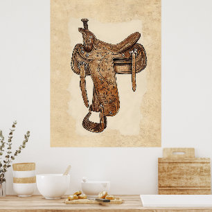 Antikes Ledersattel-Wandkunst-Druckbild Poster