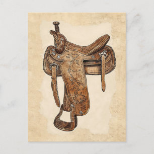 Antikes Ledersattel-Wandkunstwerk Postkarte