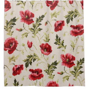 Antikes leuchtend rotes Mohnblumenmuster Duschvorhang