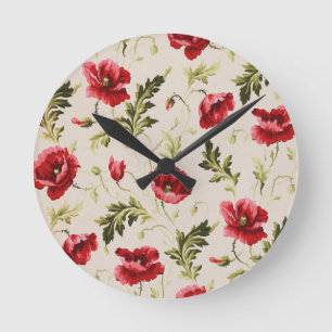 Antikes leuchtend rotes Mohnblumenmuster Runde Wanduhr