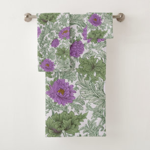 Antikes Lila Moosgrün William Morris Blumenmuster Badhandtuch Set