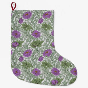 Antikes Lila Moosgrün William Morris Blumenmuster Großer Weihnachtsstrumpf