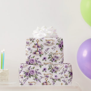 Antikes lila Teeparty-Muster Geschenkpapier