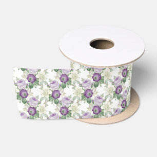 antikes lila weißes Blumenmuster Satinband