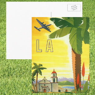 Antikes Los Angeles, Kalifornien Mission mit Palme Postkarte