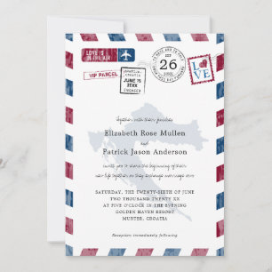 Antikes Luftpostpaket für Kroatien Hochzeit Einladung