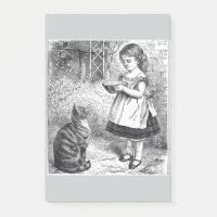 Antikes Mädchen füttert Katze mit einer Milchschal