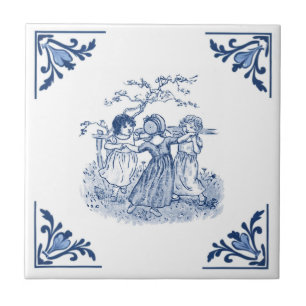 Antikes Mädchen-Tanzring Delft Blau & Weiß Fliese