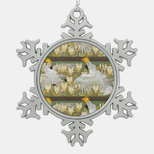 Antikes Magnolienkunstwerk mit einem Kakadu-Papage Schneeflocken Zinn-Ornament