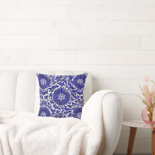 Antikes Marineblau Blumenmuster Kissen