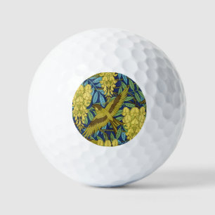Antikes Marineblau-Vogel- und Gelb-Blumenmuster Golfball