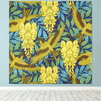 Antikes Marineblau-Vogel- und Gelb-Blumenmuster