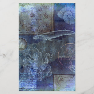 Antikes marineblaues Ozean-Leben-Decoupage-Scrapbo