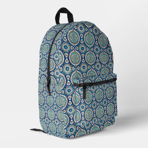 Antikes marokkanisches Türkis- und Blaumuster Bedruckter Rucksack