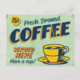 Antikes Metallschild - Frisch gebrühter Kaffee Postkarte