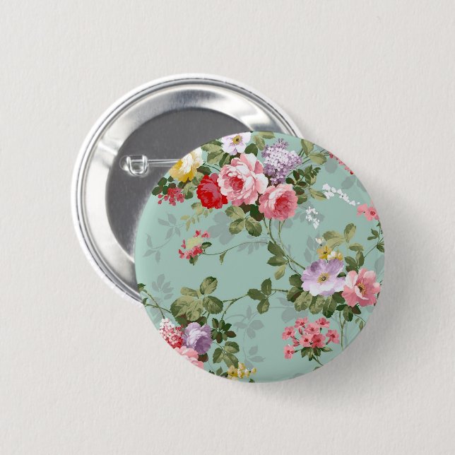 Antikes Mintgrün Blumenmuster Button (Vorne & Hinten)
