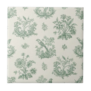 Antikes Mintgrün-Vogel-Toile-Blumenmuster Fliese