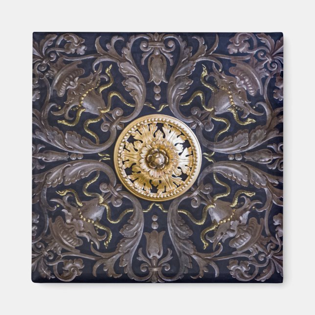 Antikes mittelalterliches goldverputztes Holzschni Magnet (Vorne)