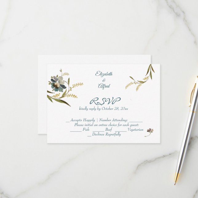 Antikes Monogramm Blumenranke RSVP Karte (Vorderseite/Rückseite Beispiel)