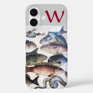ANTIKES MOSAIK FISCHE, OZEAN MEERESLEBEN MONOGRAMM iPhone 16 HÜLLE