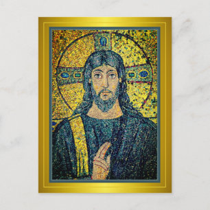 Antikes Mosaikbild Jesu Christi der Erlöser   Postkarte