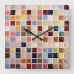 Antikes Mosaikfliesenraster Quadratische Wanduhr