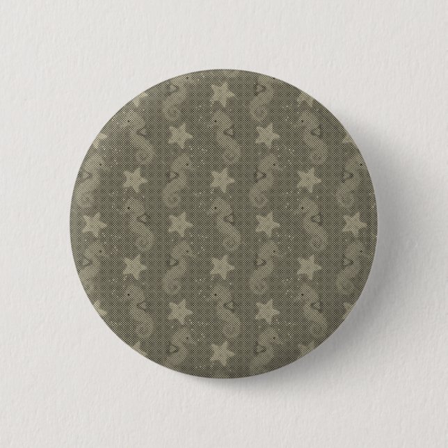 Antikes Muster mit Seepferdchen und Seesternen Button (Vorderseite)