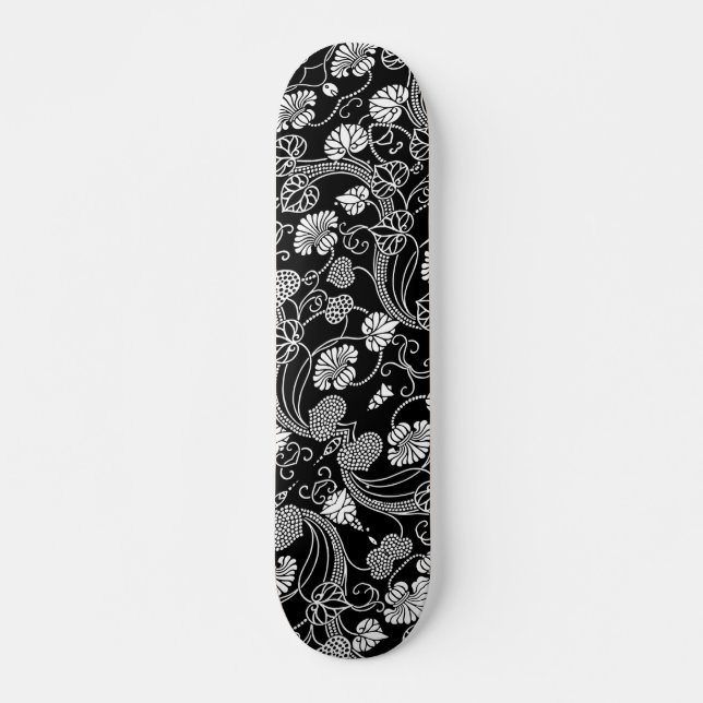 Antikes Muster Schwarz auf Weiß Skateboard (Vorne)