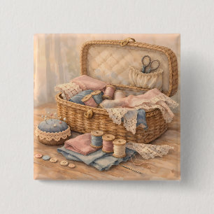 Antikes Nähkörbchen Landhausstil Pastell Button