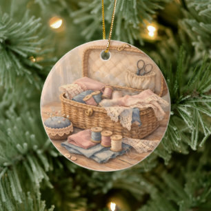 Antikes Nähkörbchen Landhausstil Pastell Keramik Ornament