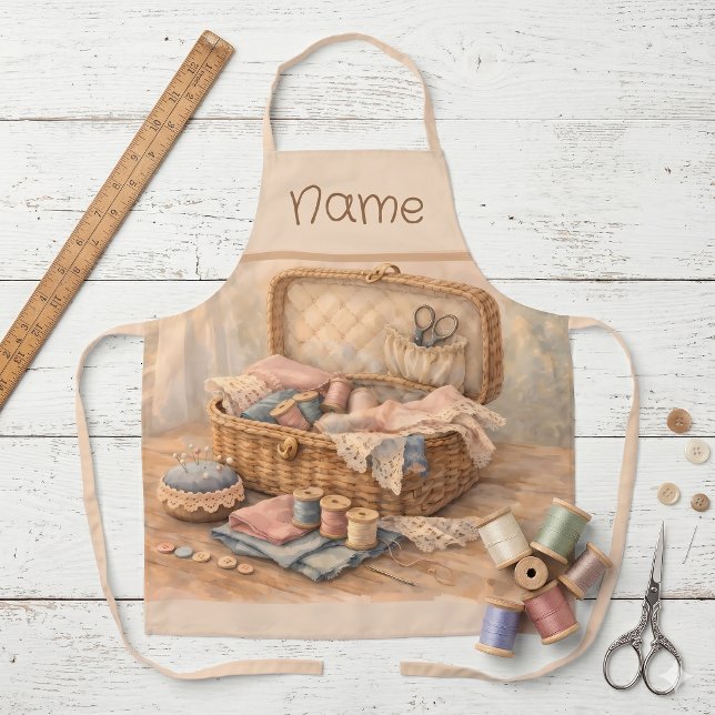 Antikes Nähkörbchen Landhausstil Pastell Schürze (Vintage Sewing Basket Cottagecore Pastel Apron)