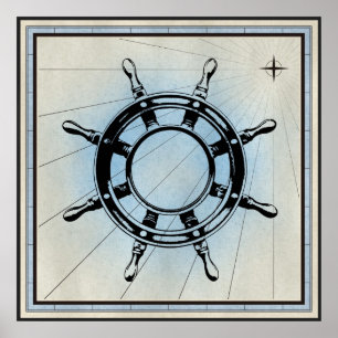 Antikes nautisches Schiffssteuer für die Navigatio Poster