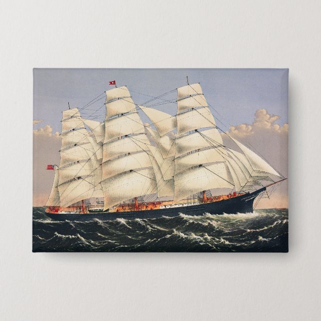 Antikes nautisches Segelschiff Currier & Ives Button (Vorderseite)