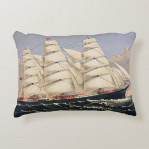 Antikes nautisches Segelschiff Currier & Ives Dekokissen