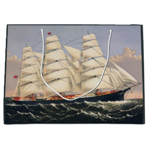 Antikes nautisches Segelschiff Currier & Ives Große Geschenktüte