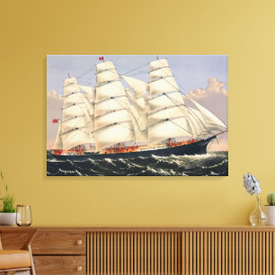 Antikes nautisches Segelschiff Currier & Ives Leinwanddruck