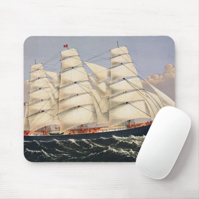Antikes nautisches Segelschiff Currier & Ives Mousepad (Mit Mouse)