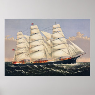 Antikes nautisches Segelschiff Currier & Ives Poster