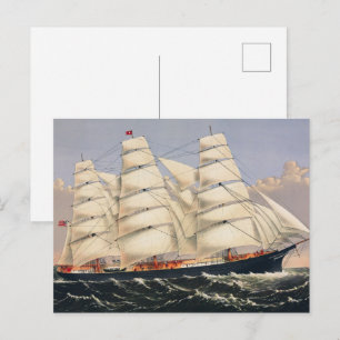 Antikes nautisches Segelschiff Currier & Ives Postkarte