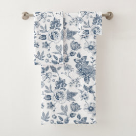 Antikes Navy-Blau-Blumen-Toile-De-Jouy-Muster  Badhandtuch Set