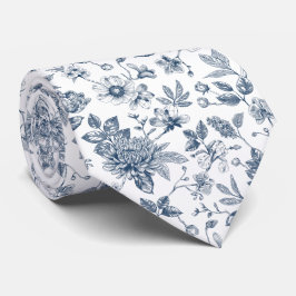 Antikes Navy-Blau-Blumen-Toile-De-Jouy-Muster  Krawatte
