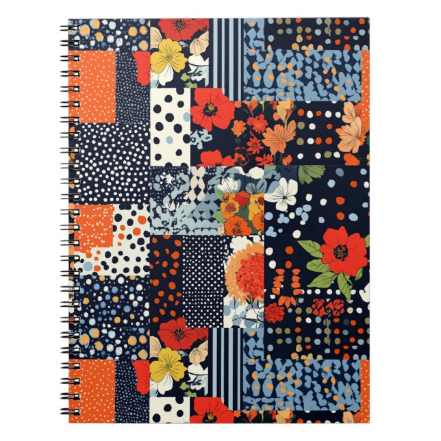 Antikes Navy-Korallen-Blumen-Patchwork-Quilt Notizblock (Vorderseite)