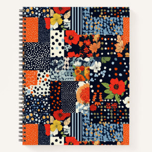Antikes Navy-Korallen-Blumen-Patchwork-Quilt Notizbuch