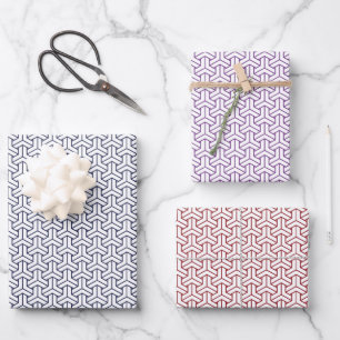 Antikes Navy Violett Rot Japan Bishamon Muster Geschenkpapier Set