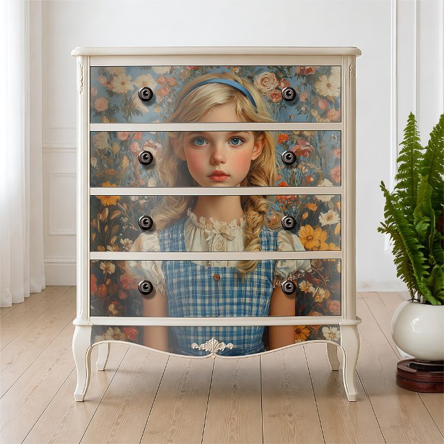 Antikes Ölgemälde mit Alice-blauem Gingham-Blumenm Seidenpapier (Von Creator hochgeladen)